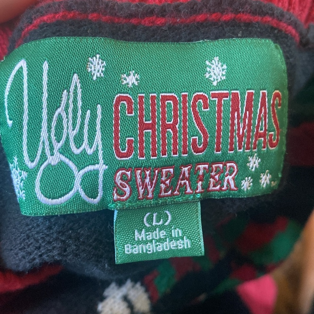 Ugly Christmas Sweater Skulls Santa Hats Candy Canes Black Red Knit Unisex Large - Picture 5 of 7